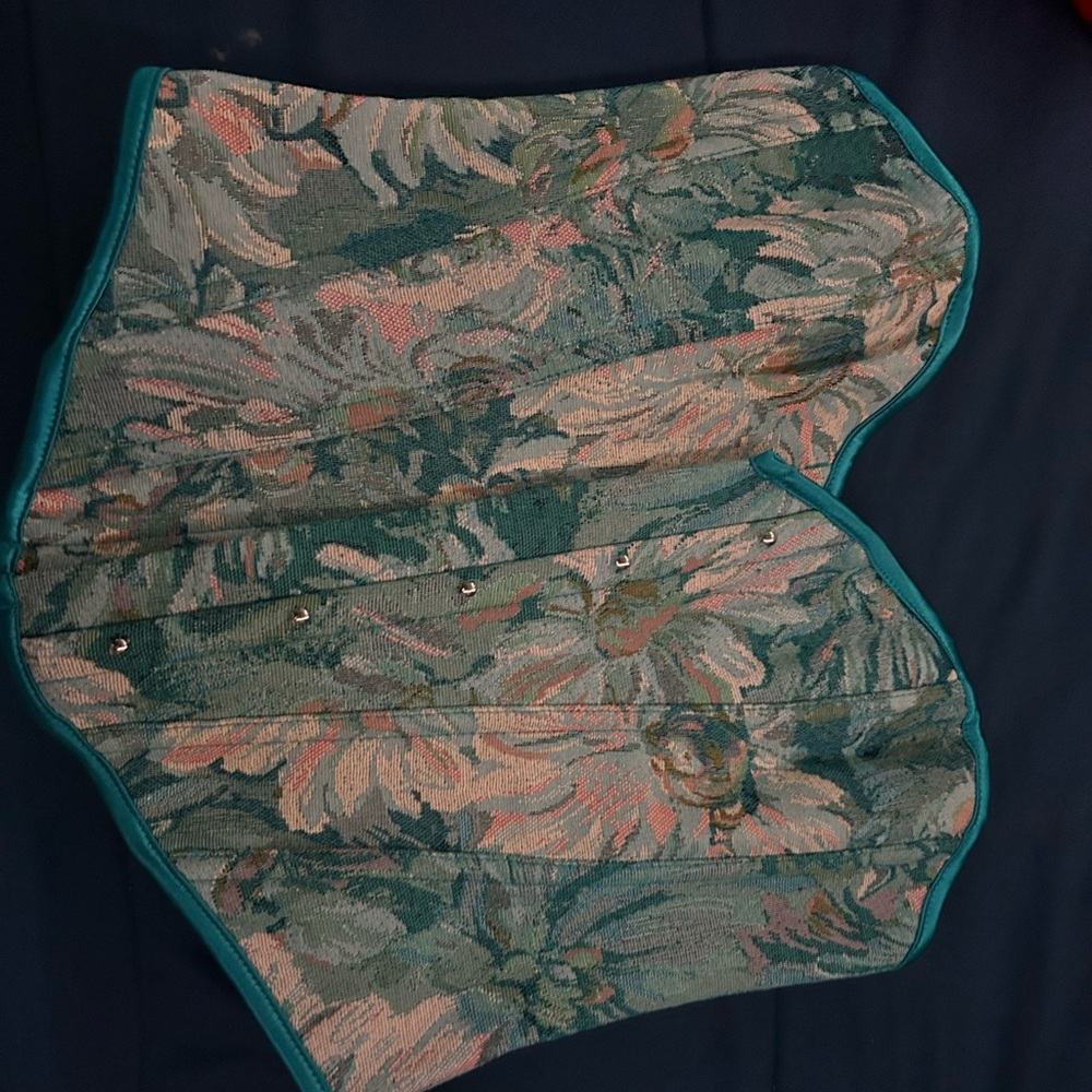 Floral Tapestry Corset with Teal Trim